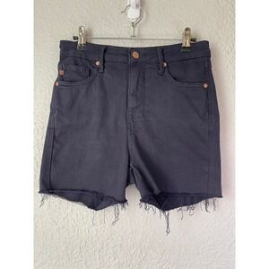 Judy Blue Denim Shorts Navy Blue Wash Frayed Hem High Waist Casual Womens Size M
